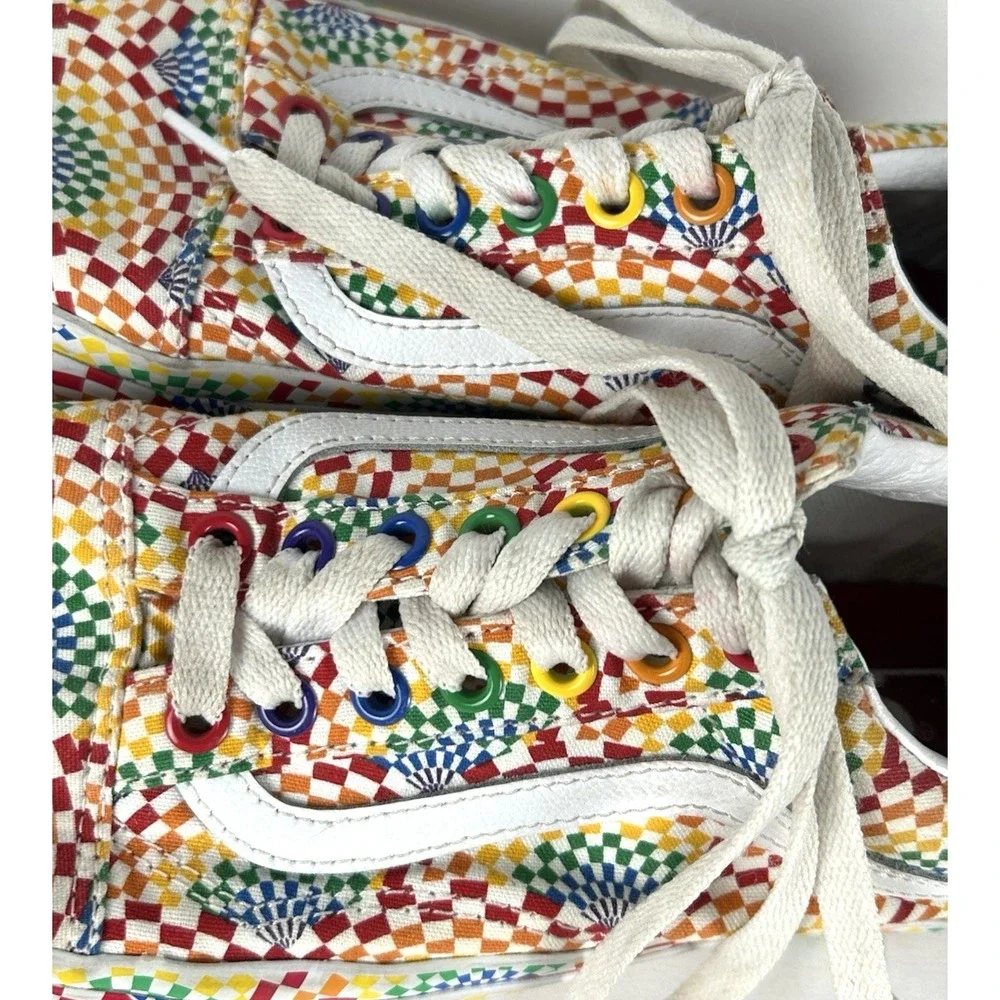 Vans Old Skool Platform Rainbow Checked Shoes Mens 7 Womens 8.5 Lace Up Pride